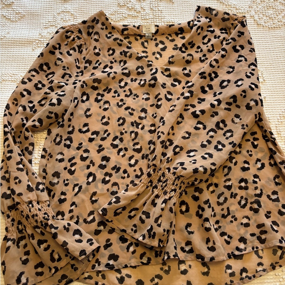 Leopard Print Long Sleeve Blouse